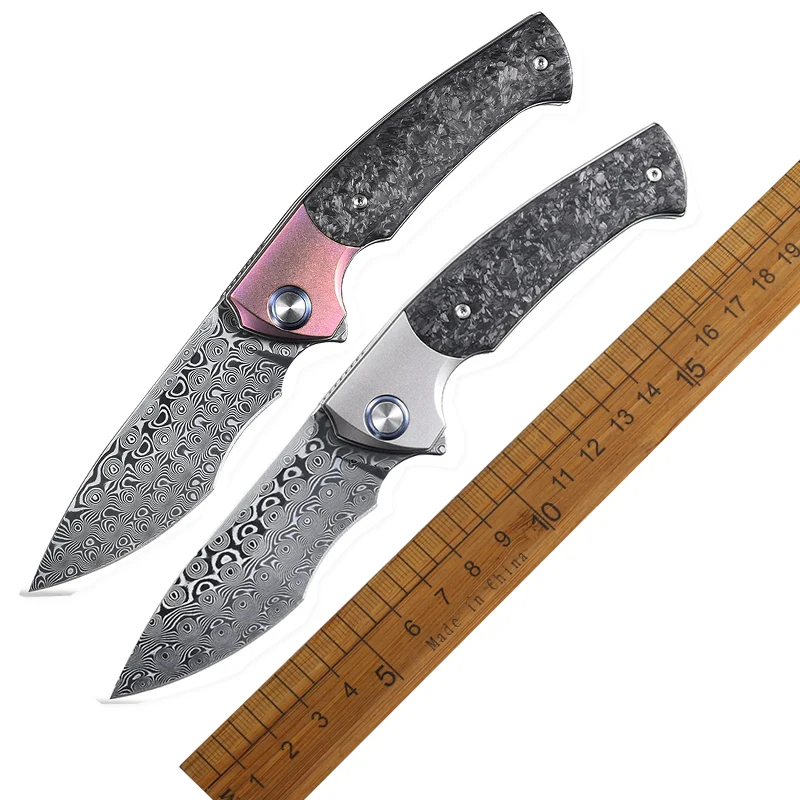 ST255 Damascus Steel Titanium Folding Knife Exquisite Outdoor Mountaineering and Climbing Portable High Hardness Tool