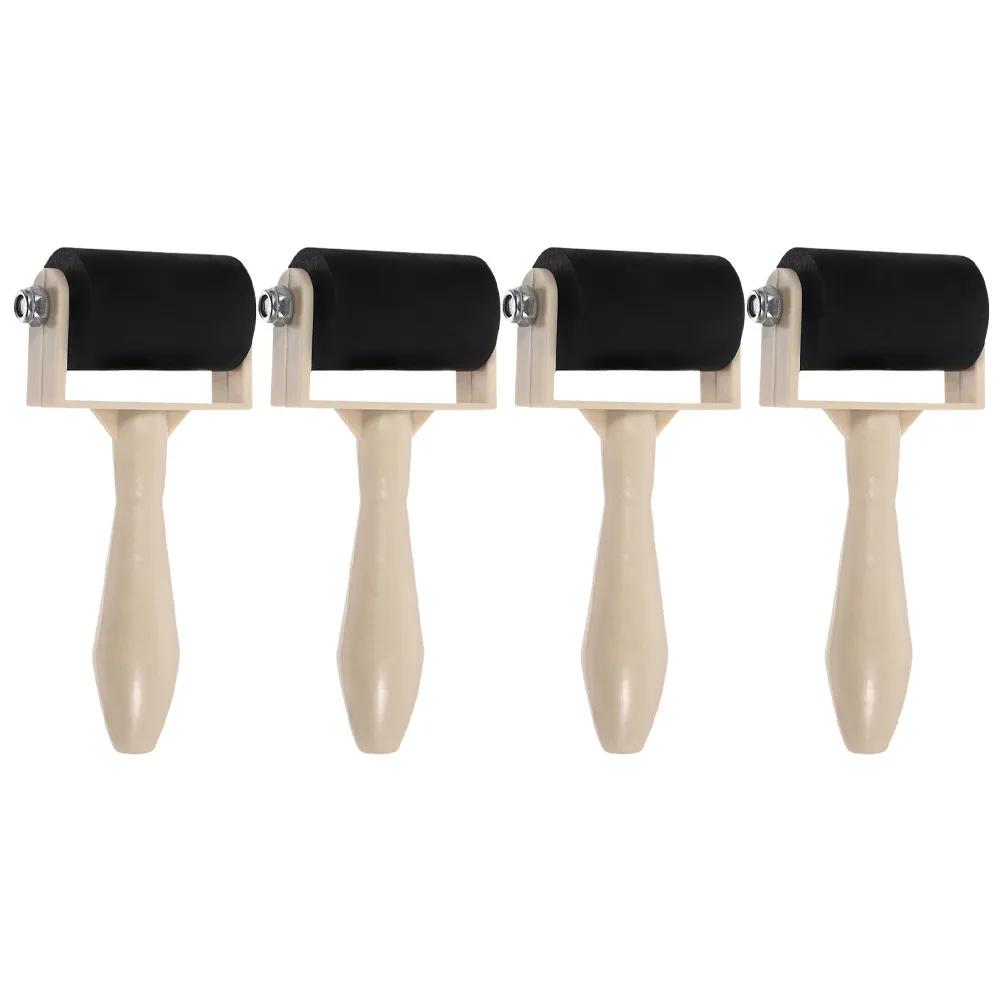 

4Pcs Rubber Roller Printmaking Tool with Plastic Handle Easy Clean Ink Applicator for Art Crafts DIY Painting Rollers for Crafts