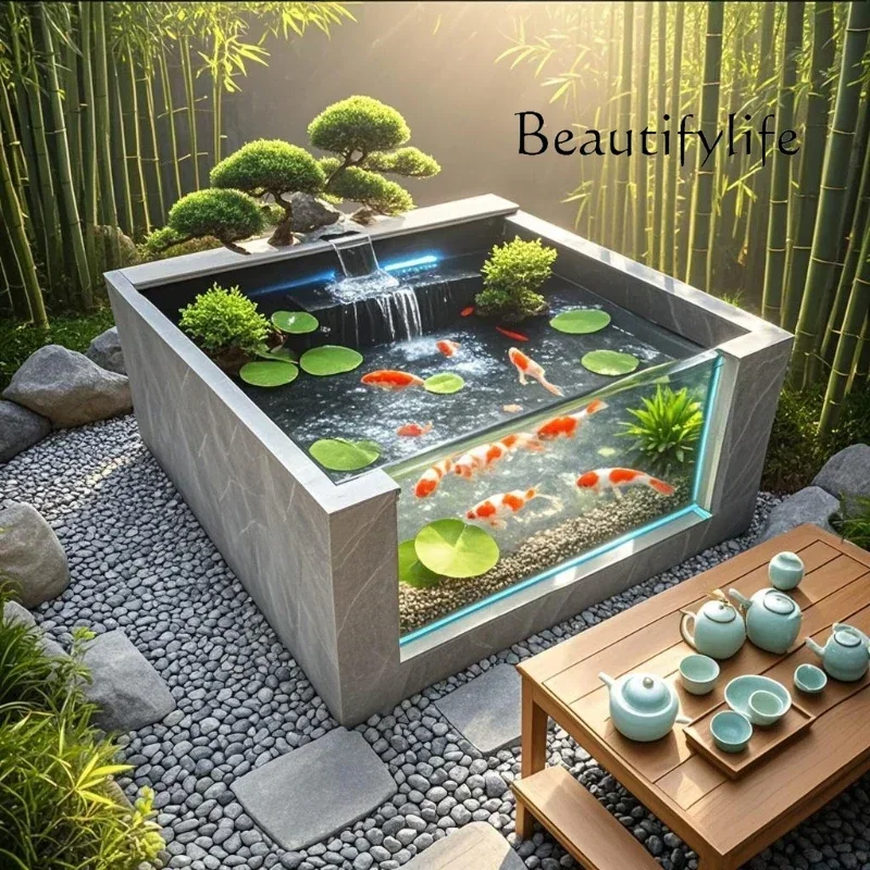 qw NEW Yard fish pond rock slab floor tank outdoor integrated square turtle tank balcony landscape waterqw