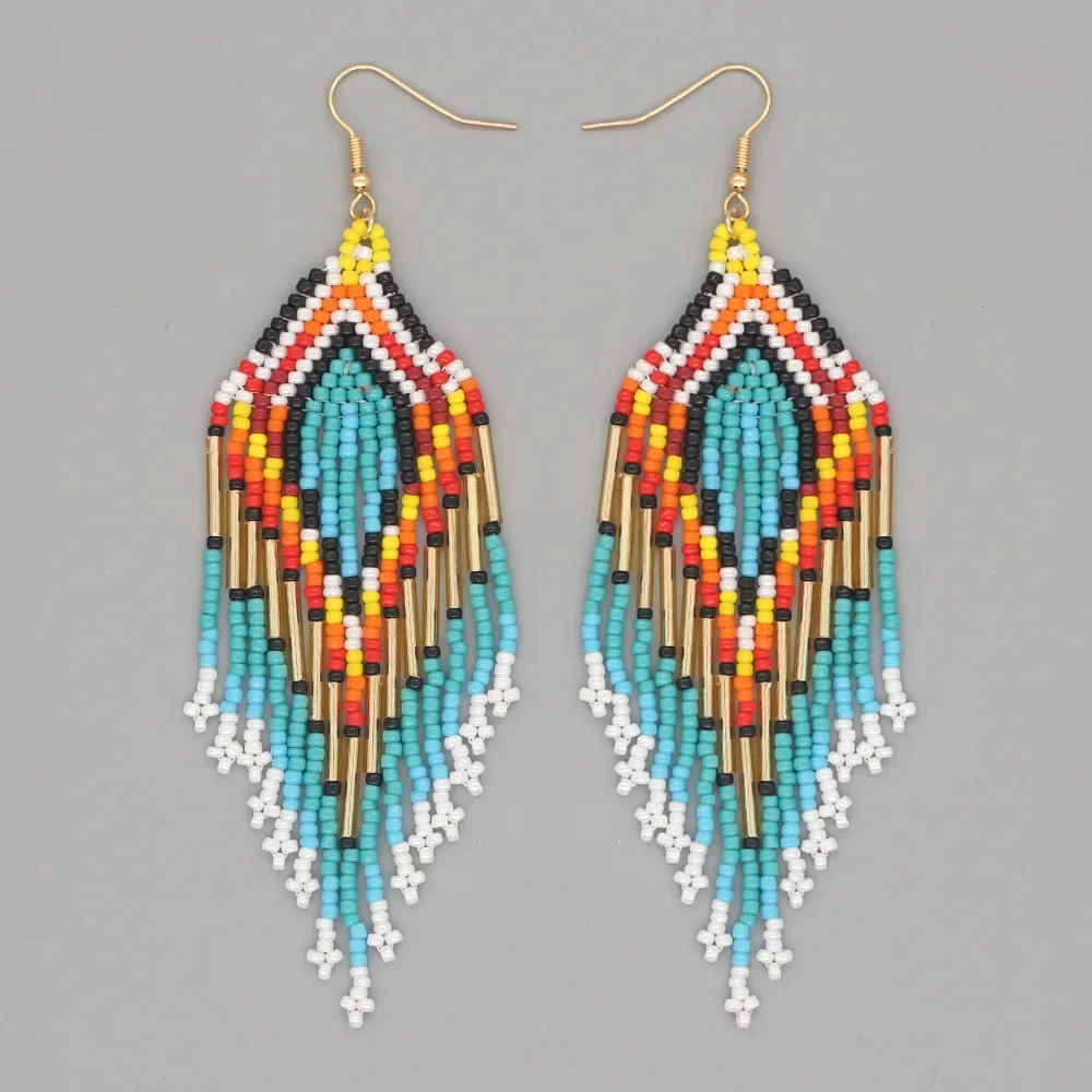 

2025 Handmade Beaded Earrings Tassel Originality Long Pipe Design Hand Knitting Bohemia Beaded Earrings for Women