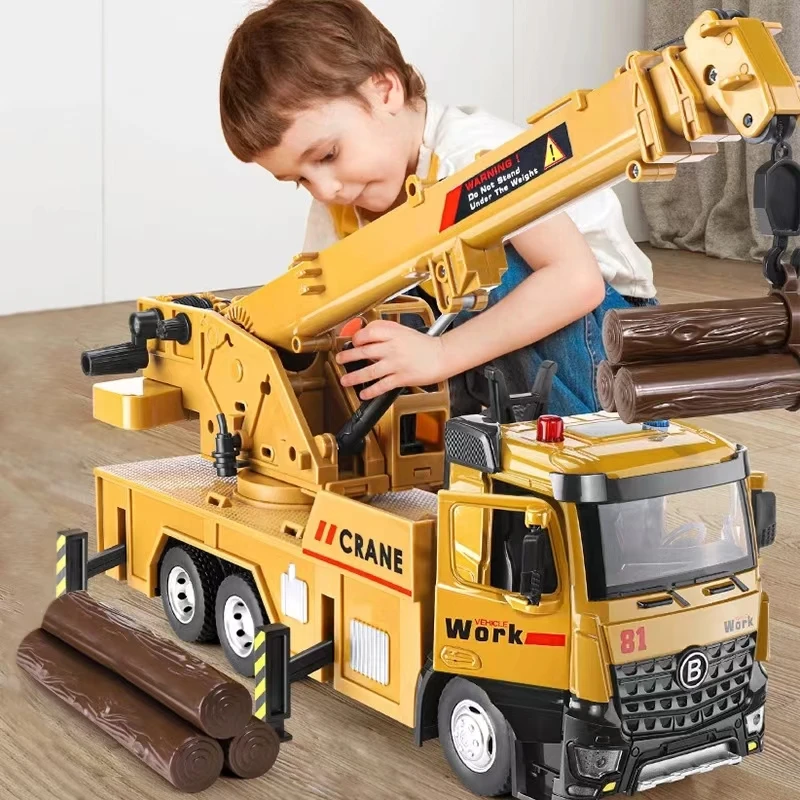 

1/18 Crane Work Truck Model Toys Car Diecast Alloy Engineering Vehicle Doors Opened Truck With Sound Light Toy Birthday Gift