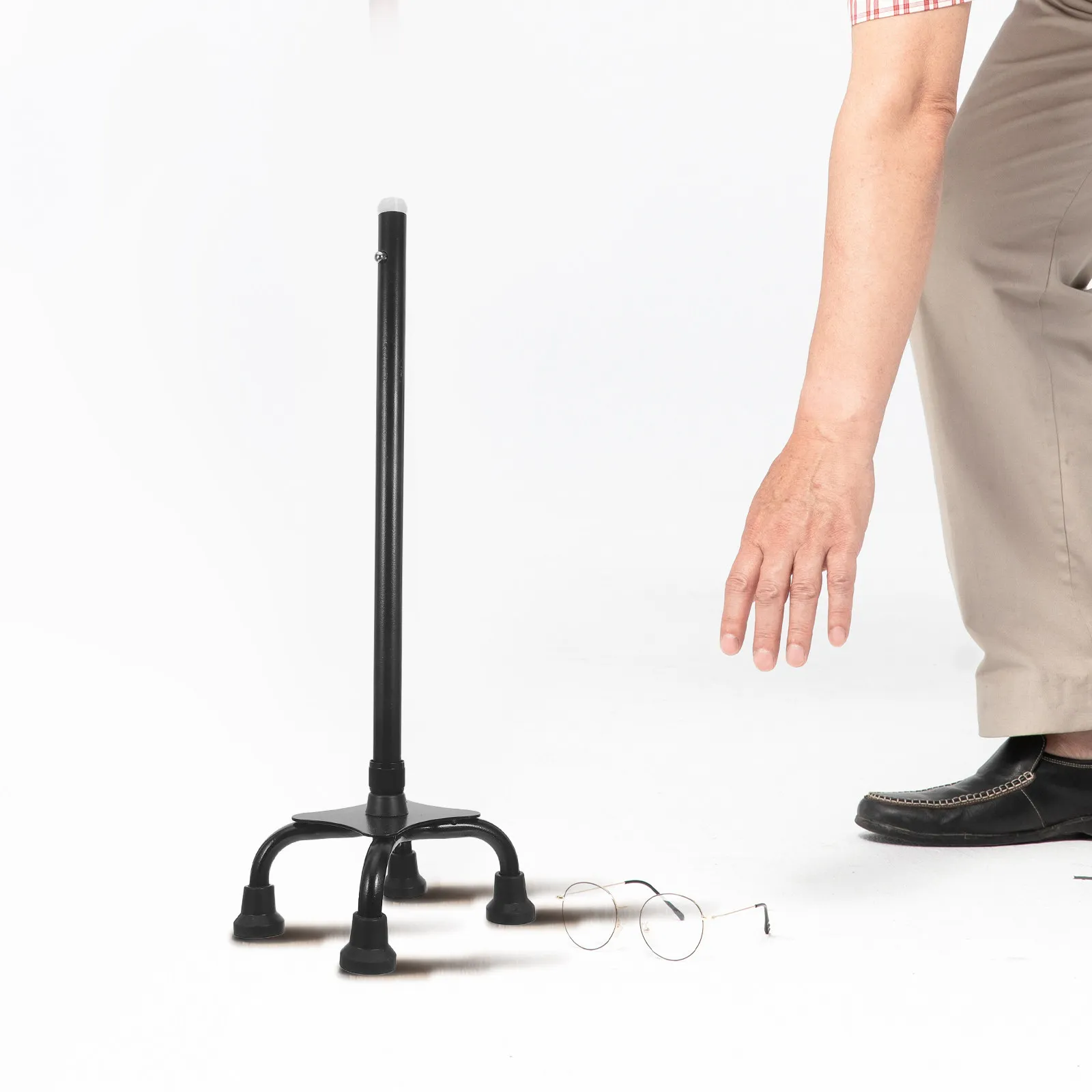 Walking Cane Self Standing Quad Base Tip Replacement Anti Slip Crutch Tip Foot Pad for Most Cane Sticks Senior Stability Support