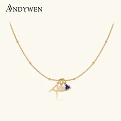 ANDYWEN 925 Sterling Silver M A E Alphabet Birthstone Zircon Necklace Accessories Long Chain Letter Zircon Pendant Jewelry Women