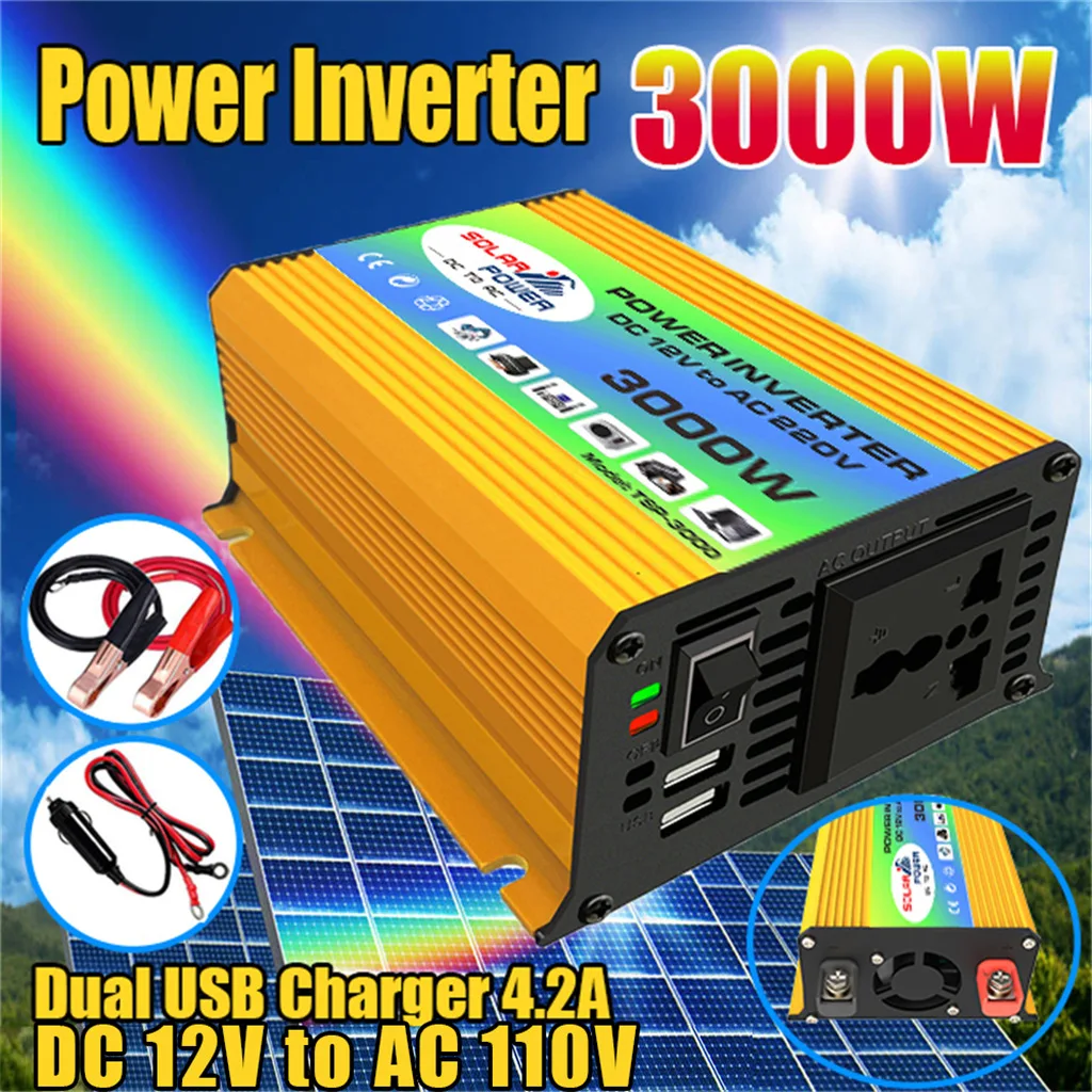 Inverter converter 12V to 220V/110V3000W intelligent on-board inverter 3000W dual