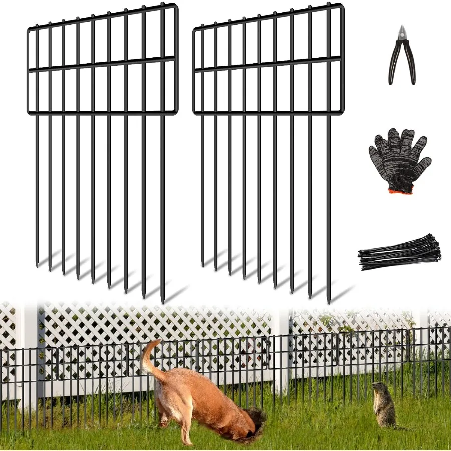 

25 Panels Garden Fencing Animal Barrier 17in H X 27ft (L) Dog Dig Fence Barrier with 1.25in Gap Rustproof Metal Stakes for Deco