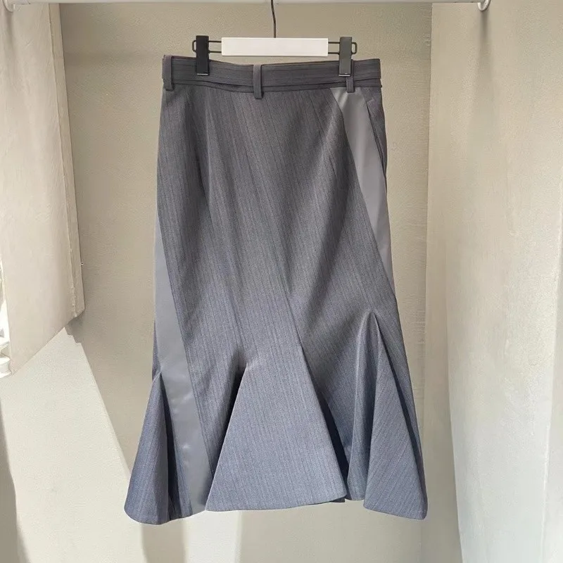 2025 Autumn Winter New Patchwork Color Block Skirt Women Loose Casual Versatile Irregular Long Skirt