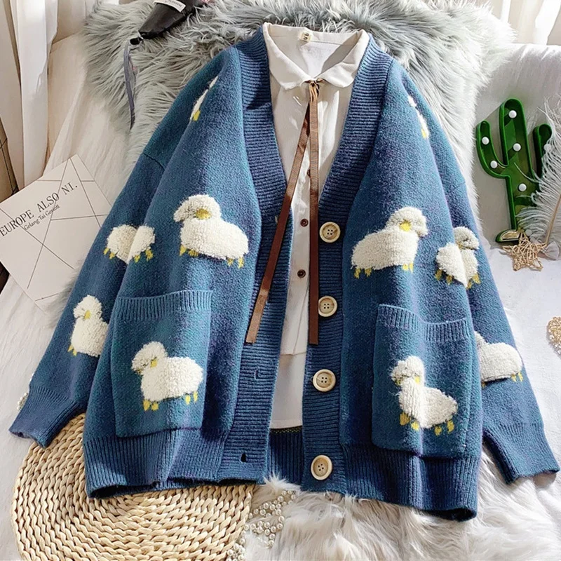 

Свободный вязаный длинный кардиган Све, свитер с открытой передней частью, уличный свитер с V-образным вырезом на одной пуговице, повседневный весенне-осенний женский трикотаж