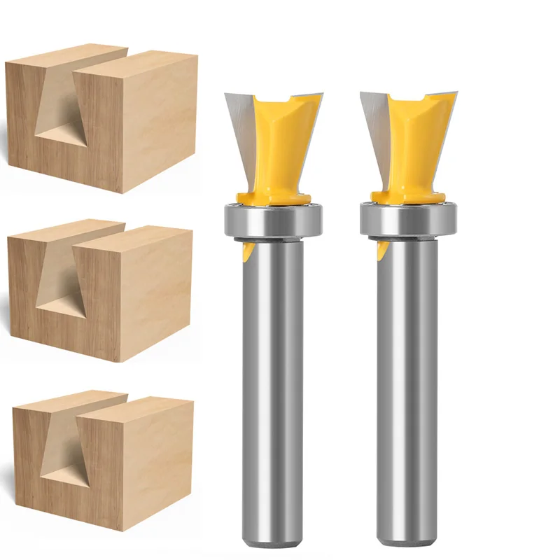 8mm Shank Copy Dovetail Woodworking Milling Cutter with Bearing Wooden Board Jigsaw Slotting Tenon Drill Bit Cutting Machine