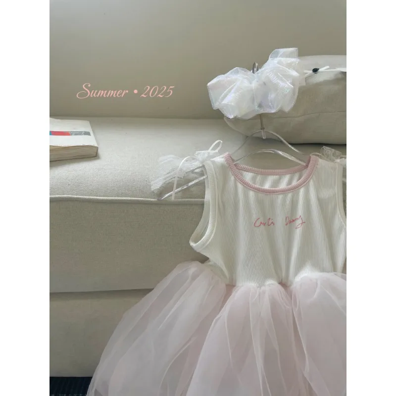 

Girl Baby Summer Yarn Dress 2025 New Girl Princess Skirt Vest Sleeveless Girl Puff Skirt Children Tutu Dress