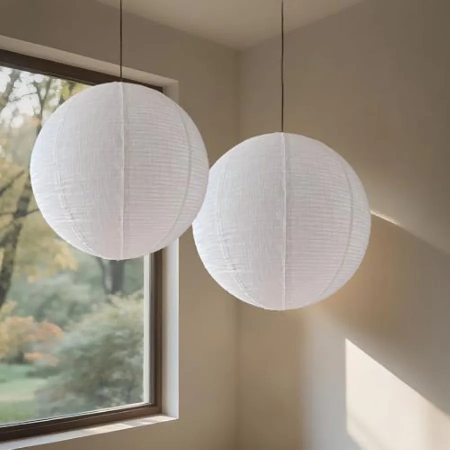 Large Hanging Lampshade 20INCH Can Replace White Paper Lanterns 2Pack Handmade Round Linen Pendant Lampshade Hanging Lantern De