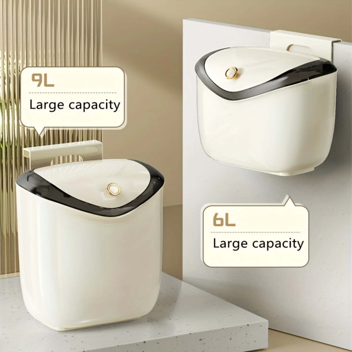 Wall Hanging Trash Can, Large Capacity With Lid Seal Deodorant - Household Essential for Kitchen Bathroom Bedroom Office