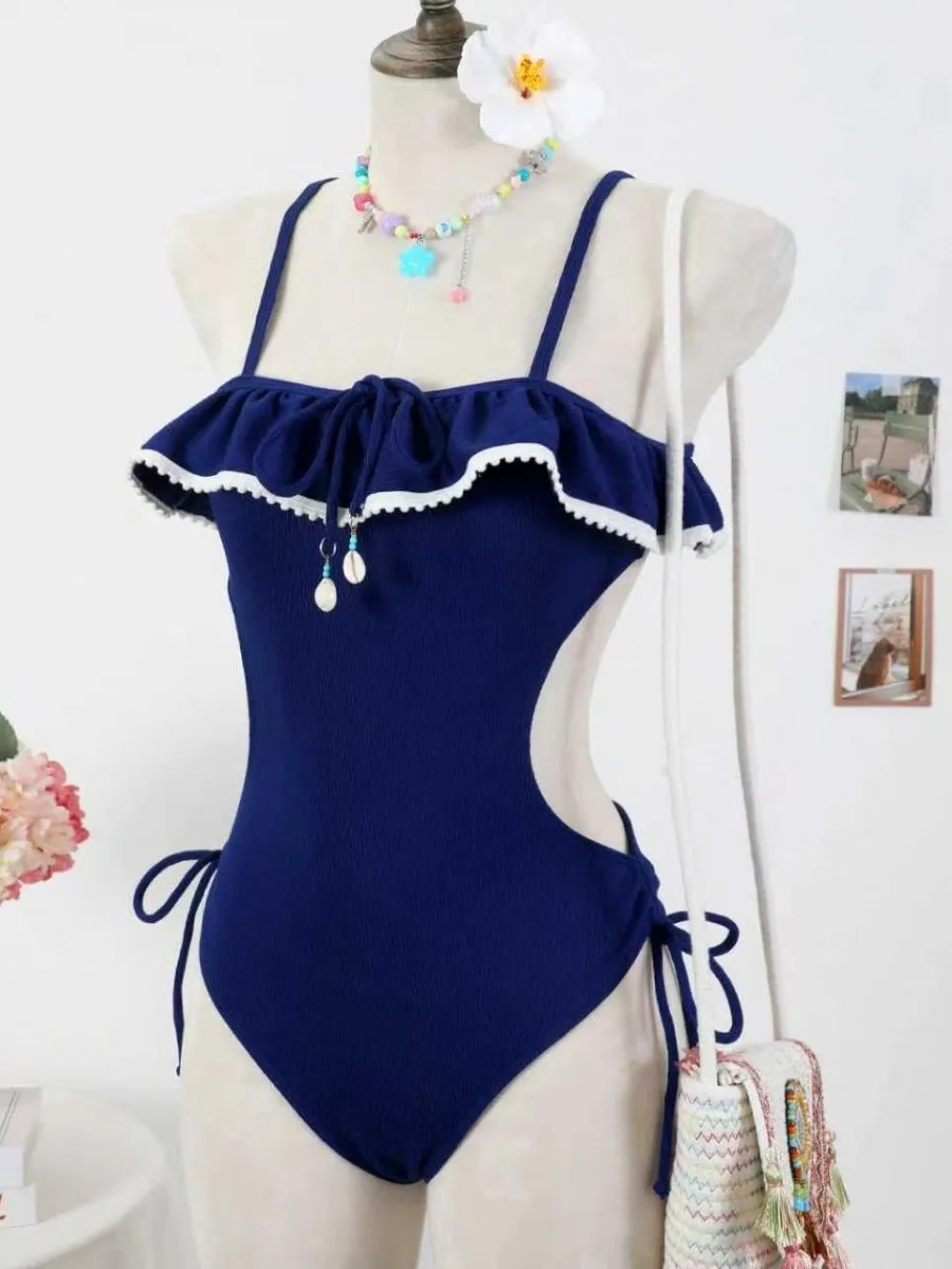 2026 Ruffle High Waisted One Piece Swimsuit Women Backless Tie Side Push Up Tummy Control Modest Swimwear Beach Vacation Summer