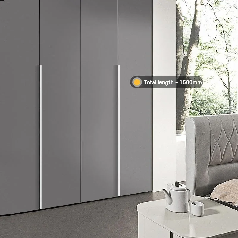 2PC Simple Right Angle Warm White Invisible Wardrobe Door with Extended Handle, No Punching Drawer, Cabinet Door  Small Handle
