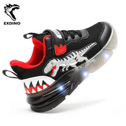 EXDINO Kids LED Light Up Mesh Shoes T-REX Małe dzieci dla chłopców Dinozaur Outdoor Casual Migające sportowe trampki Oddychające