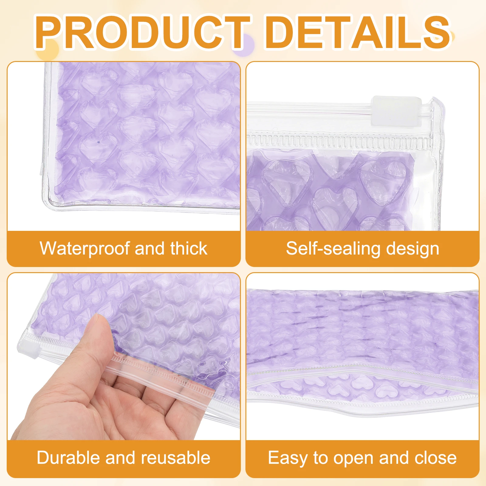 2-6Pc Bubble Bags Heart Bubble Wrapping Pouches Zipper Packing Cushioning Bag Lightweight for Mailing Shipping Packaging Storage