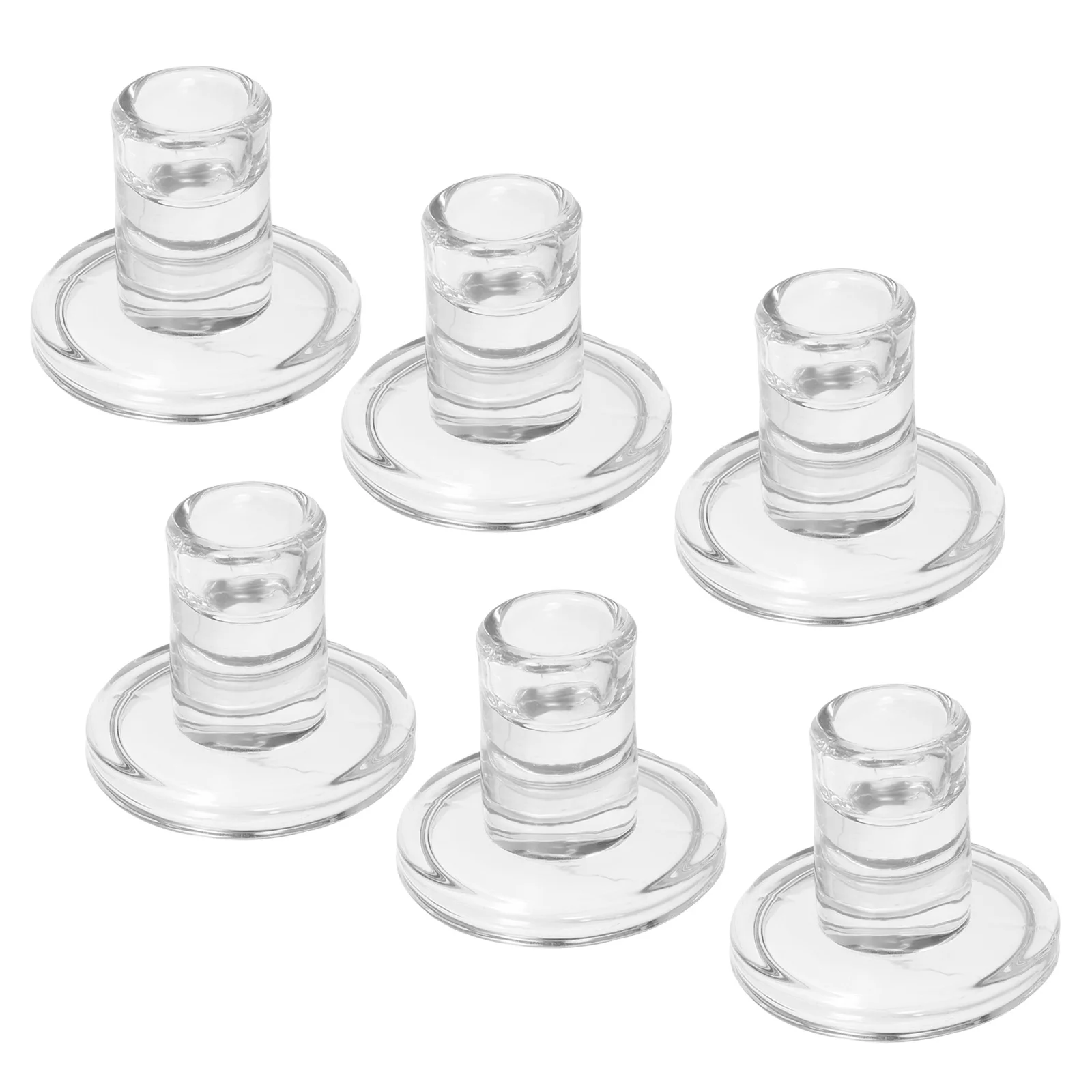

6Pcs Glass Holders Set Crystal Clear Taper Stands Sturdy Base for Weddings Holidays Easy to Clean Modern Style