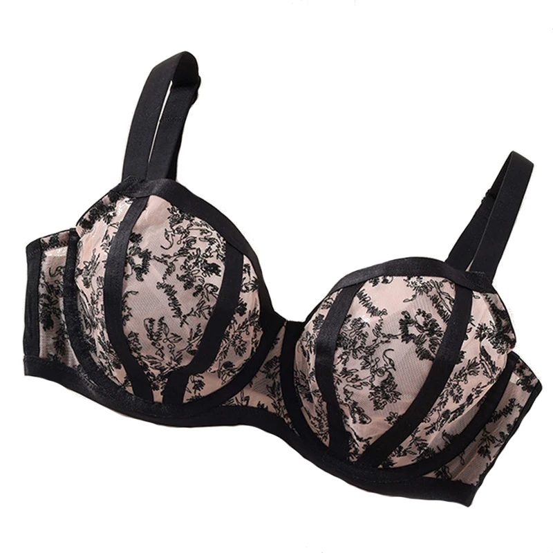 Sexy Womens Lace Sheer Minimizer Bra Non Padded Underwire Female Breathable Plus Size Lingerie 34 36 38 40 42 DD E F FF G — zdjęcie 2