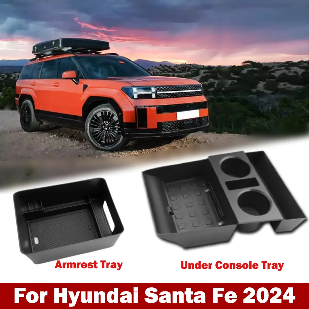 2Pcs For 2024 Hyundai Santa Fe Center Console Organizer Armrest Storage Lower Console Organizer Storage Tray Drink Holders