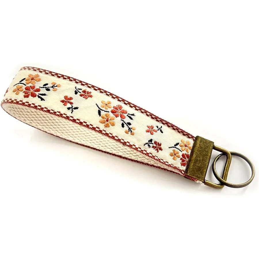 

CELOKIY Embroidered Fabric Wristlet Keychain Wrist Key Chain Women with Metal Hardware