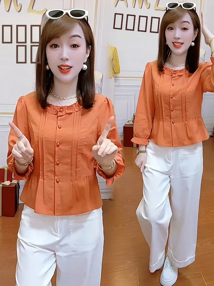 

Casual Faionable Women's Long Sve irt Slimming Waist Design Autumn New Sle Small Size Ele Youthful Looking Top