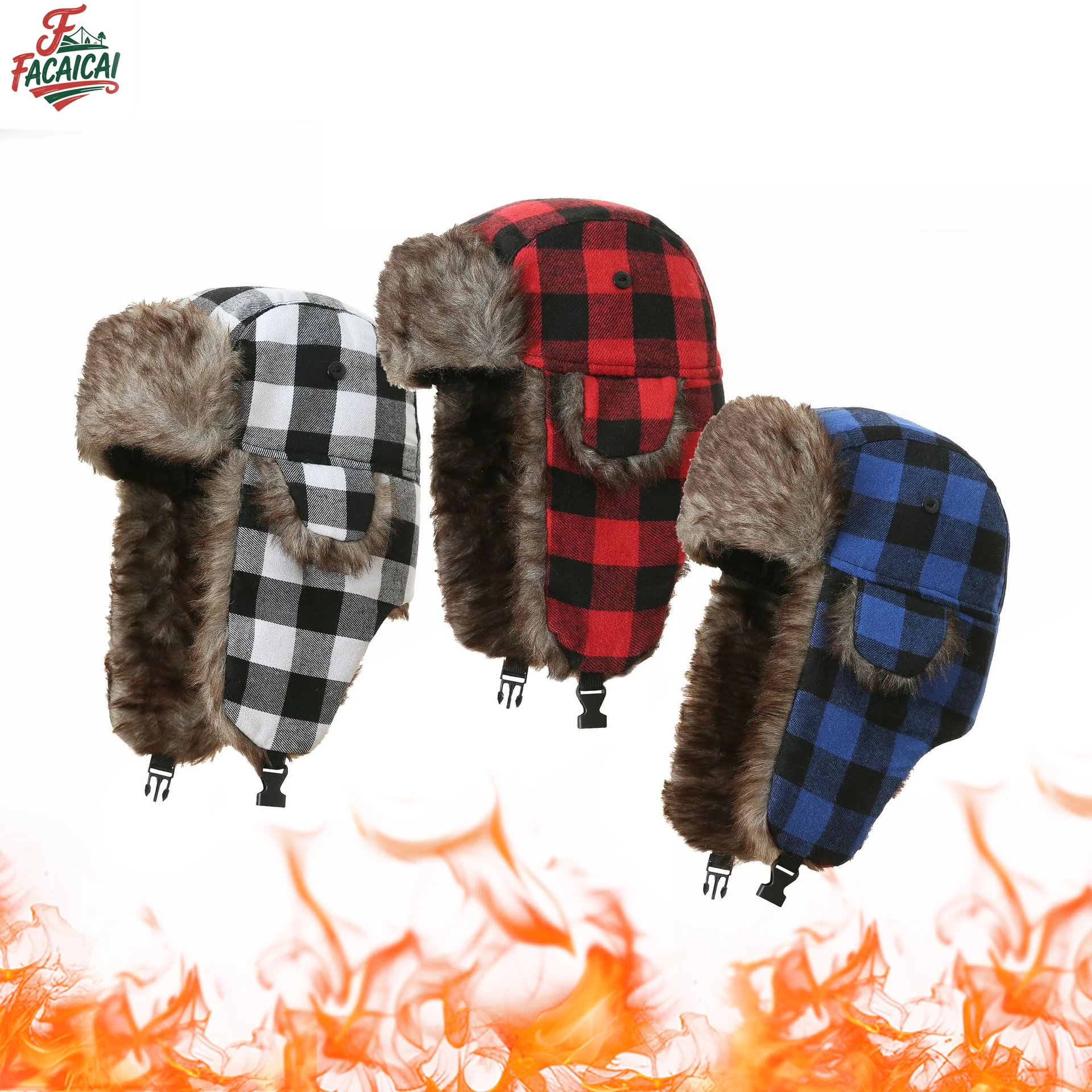 

1pc Windproof Dual-Tone Plaid Trapper Hat with Ear Flaps,Non-Stretch,Snap Closure,Lightweight,Versatile for All Occasions