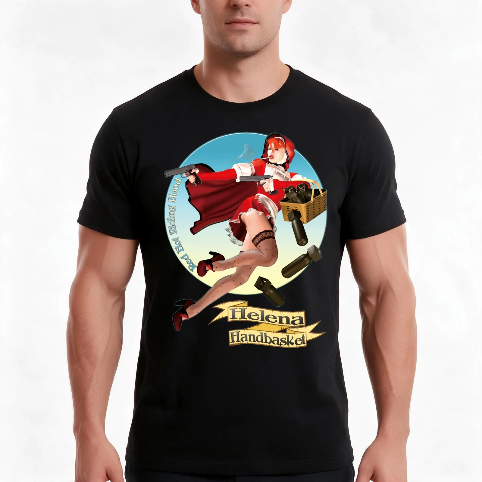Helena Handbasket - Red Hot Riding Hood T-Shirt, Summer Casual Cotton Tee, Oversized Streetwear Tops, Vintage Graphic Print