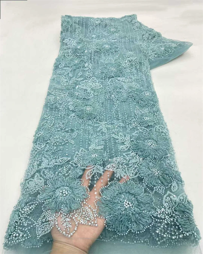 

African Lace Fabric High Quality Mesh Embroidery Edge 3D Tulle Flower Nigerian Lace Fabric for Party Dress