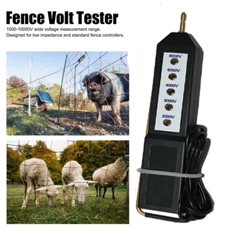 Medidor de tensão de cerca elétrica, 8kv, 5led, à prova d'água, portátil, voltagem para fazenda, jardim, gado, cerca, testador de falhas