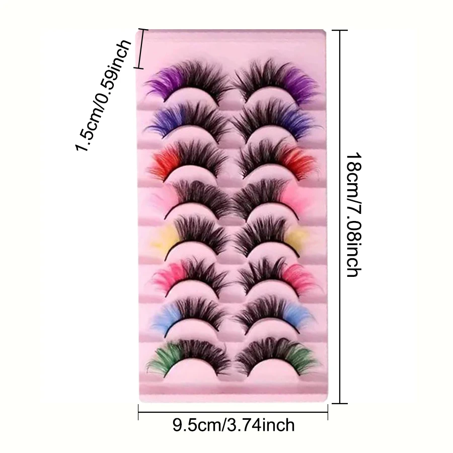 8 par kolorowych rzęs do makijażu scenicznego, imprez i puszystego makijażu oczu - jasne kolory, lekkie i wygodne