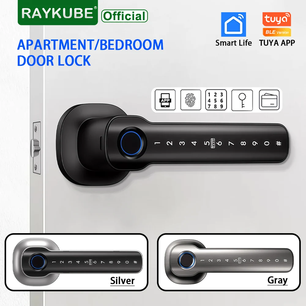RAYKUBE HL50 Tuya Bluetooth Smart Door Handle Lock 5 Ways Unlock Fingerprint Password IC Card Key APP Control  Electronic