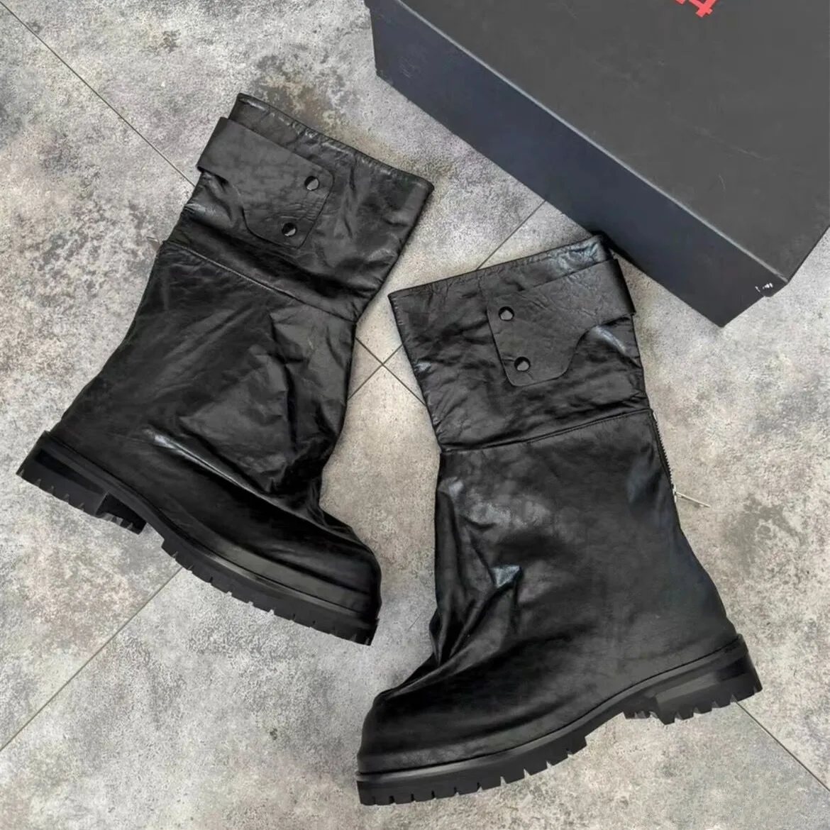 

Exclusive Handmade Thick Sole Catwalk Street genuine Leather Pleated Leather sole New Season Customzied Boots