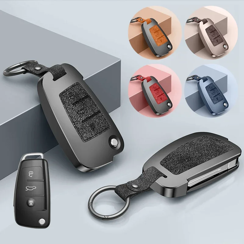 

Aluminum Alloy Leather Car Remote Key Fob Case Cover With Keychain For Audi A1 A7 A8 RS A3 S3 A4 S4 RS4 A6 S6 RS6 Q5 Q7 TT RS R8