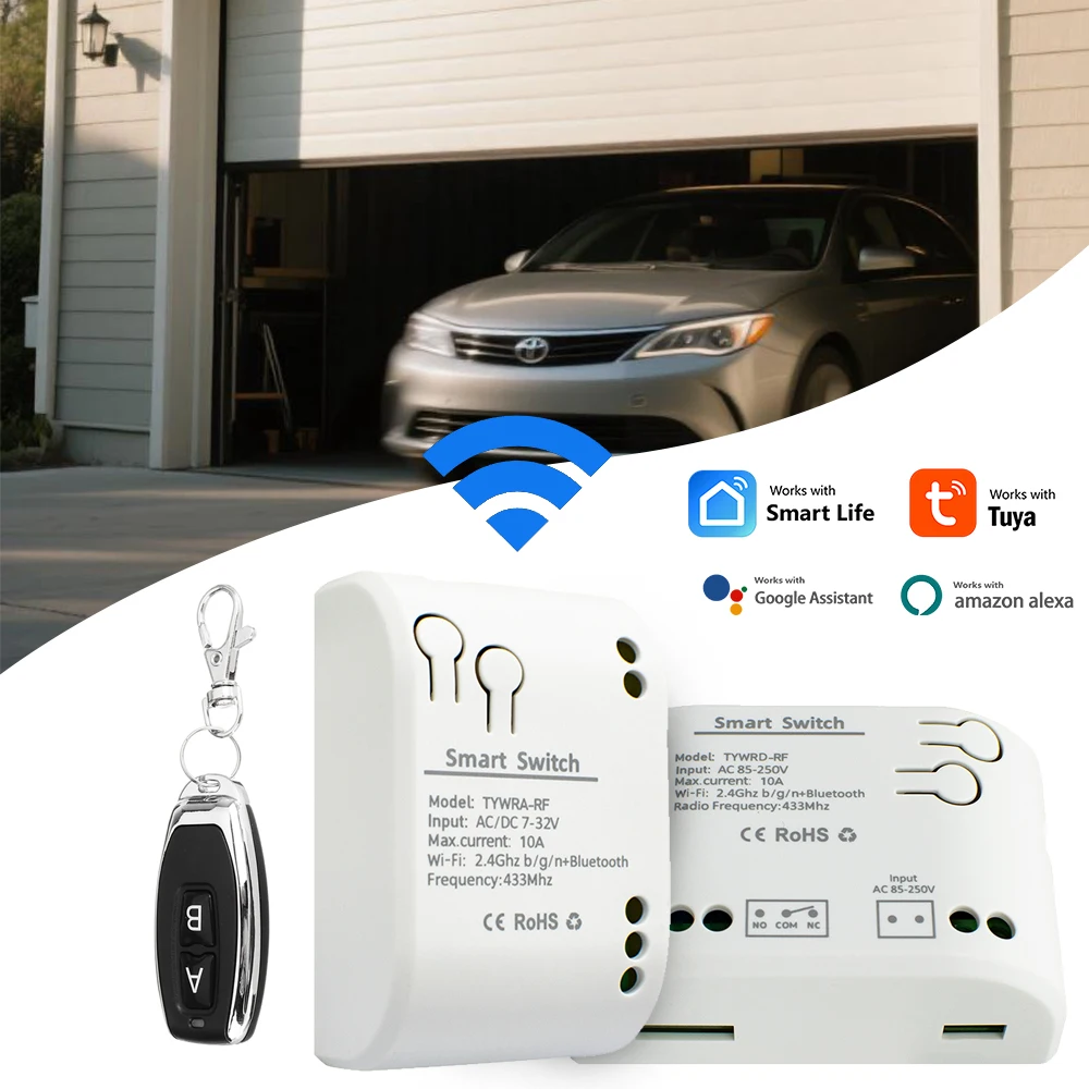 

Управление умными гаражными воротами, дистанционное открывание, приложение Wi-Fi Tuya и портативный передатчик 433 МГц, модернизированное обновление, Alexa Google Home Work