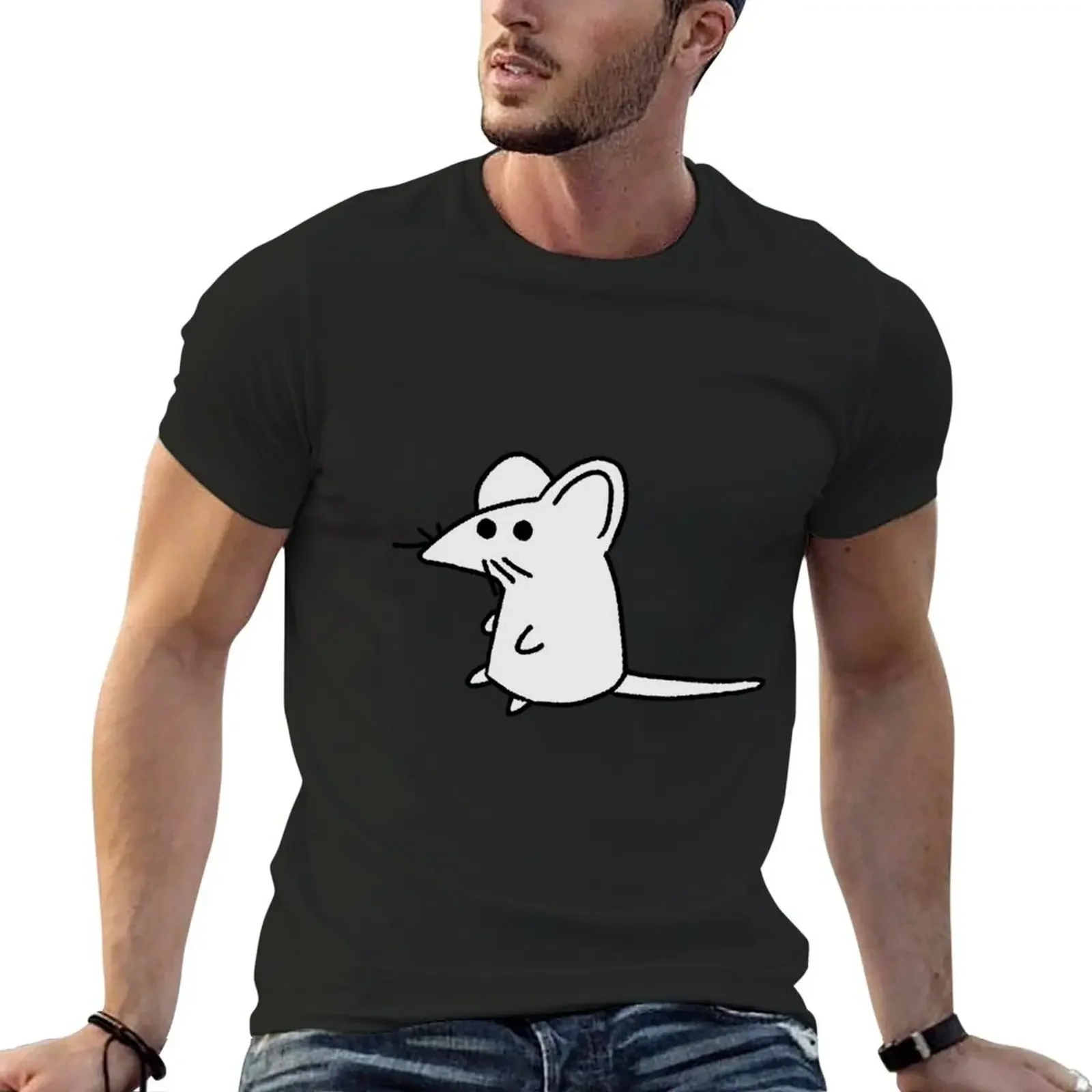 Sitting Mouse T-Shirt blue archive summer 2025 vintage anime shirt T-shirt men