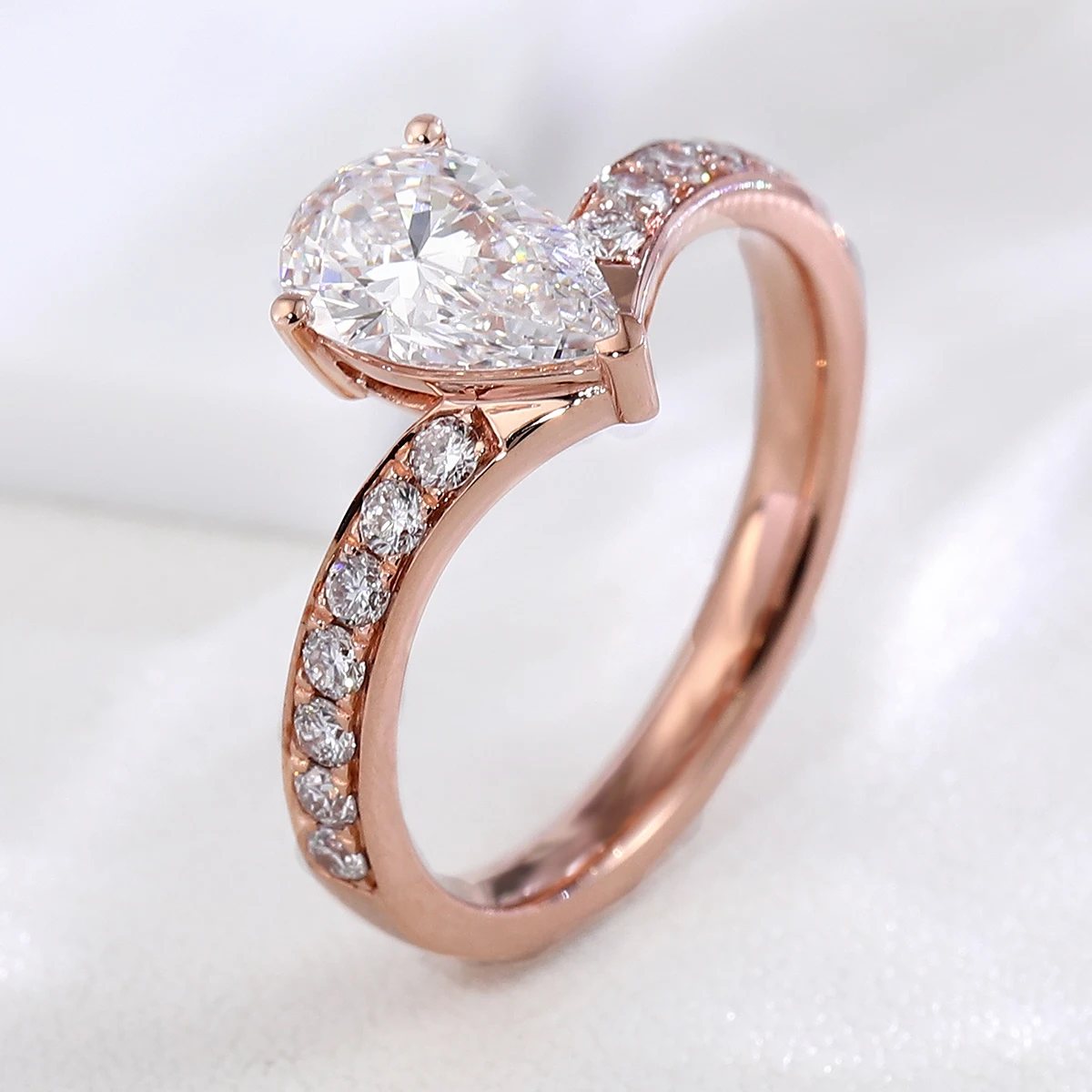 Anillos de gota de agua provenzales 9K 10K 14K oro 2ct IGI Lab diamantes media banda anillo de boda joyería fina para mujeres regalos de navidad