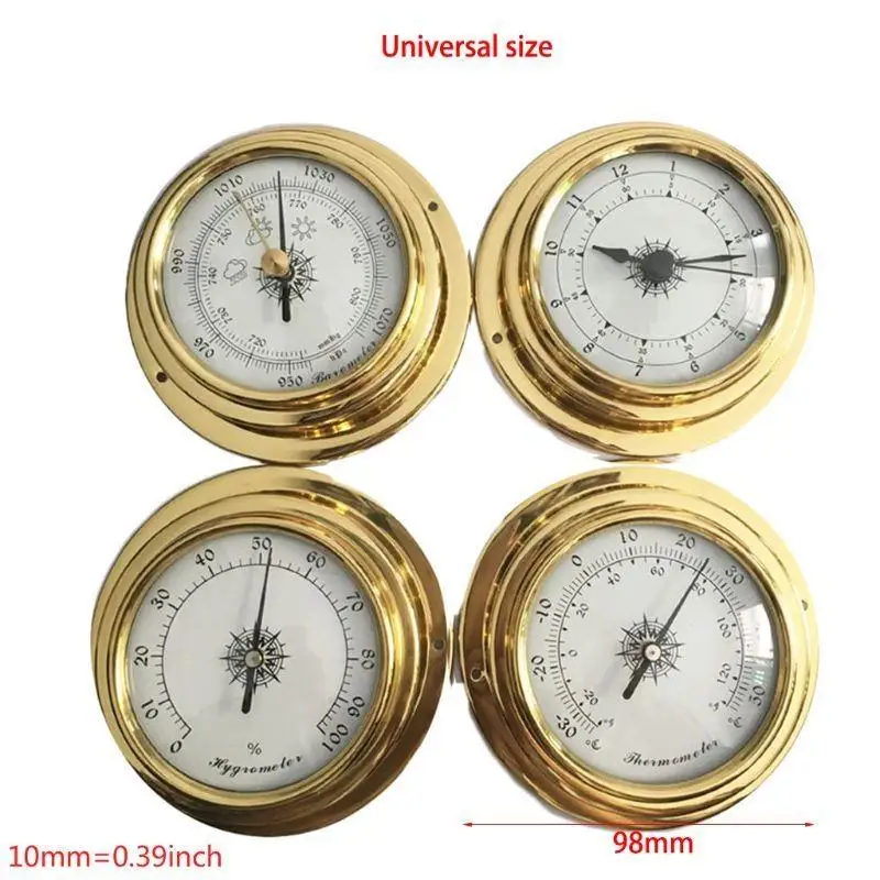 

R9UF 4 Pcs Marine Barometer Set Wall Mounting Type Brass for Case for