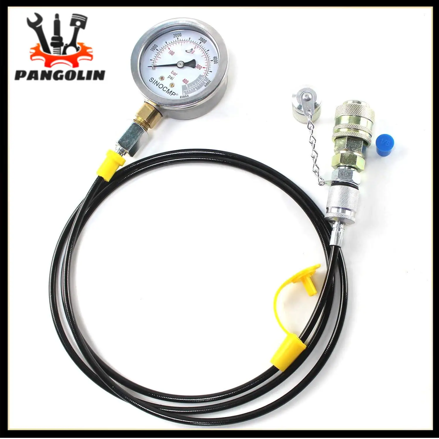 

40MPA/6000PSI Hydraulic Pressure Test Coupling Kit Pressure Gauge Kit with 1 Gauge 1 Test Hose and 2 Couplings for Excavator