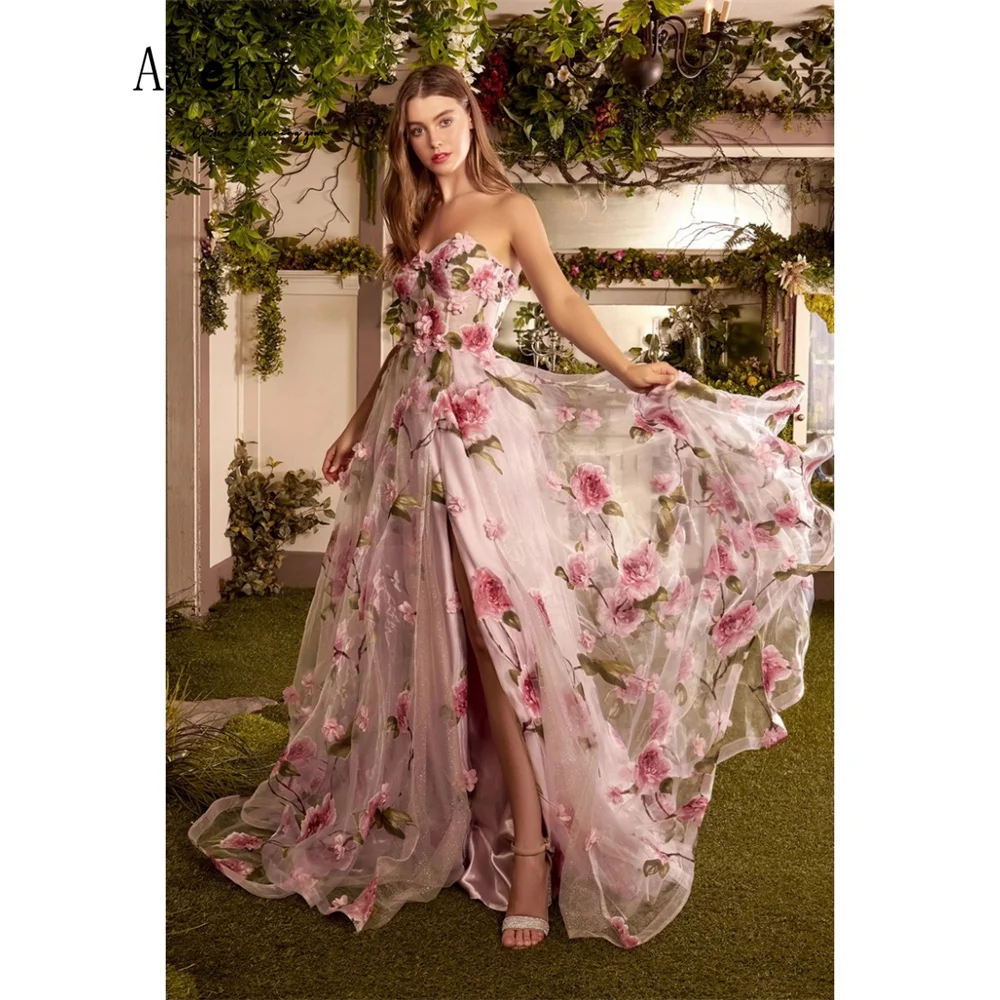 

Avery Custom с разрезом по бокам, элегантные платья трапециевидной формы с милым цветком для женщин, длинные вечерние платья, женское праздничное платье, платье для выпускного вечера 2025