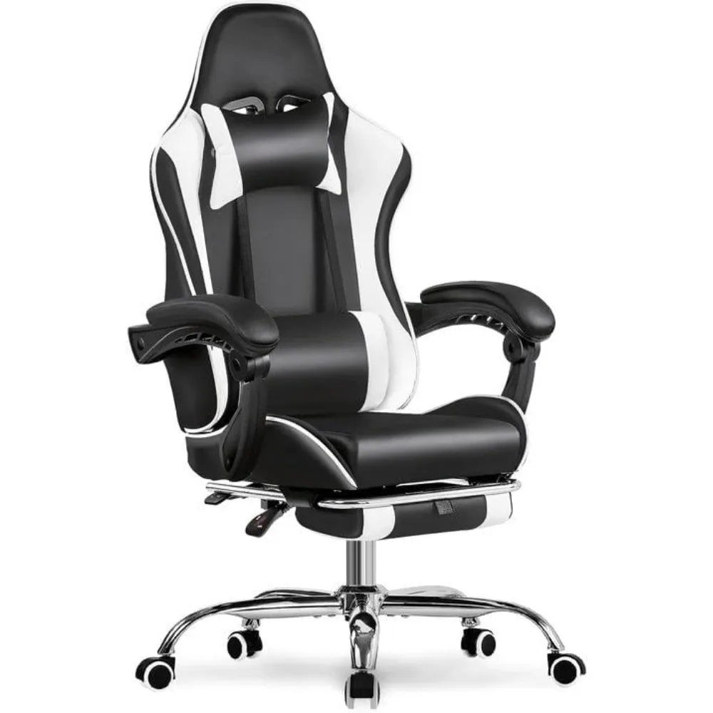 

Ergonomic Gaming Chair with Footrest Recliner Swivel Height Adjustable High Back PU Leather Lumbar Support Headrest