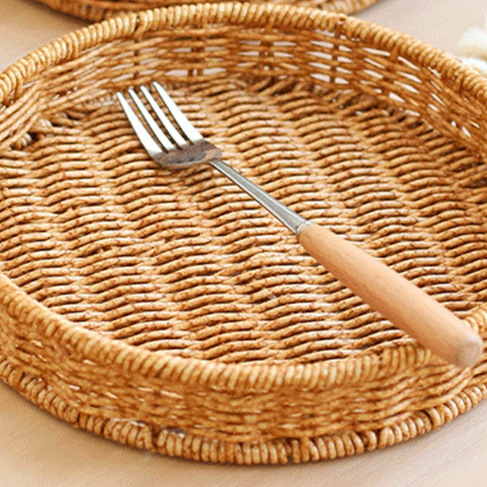 

Round Woven Tray Large Imitation Rattan Basket for Snacks Fruits Serving Tray Decorative Coffee Table Round Basket Home Decor