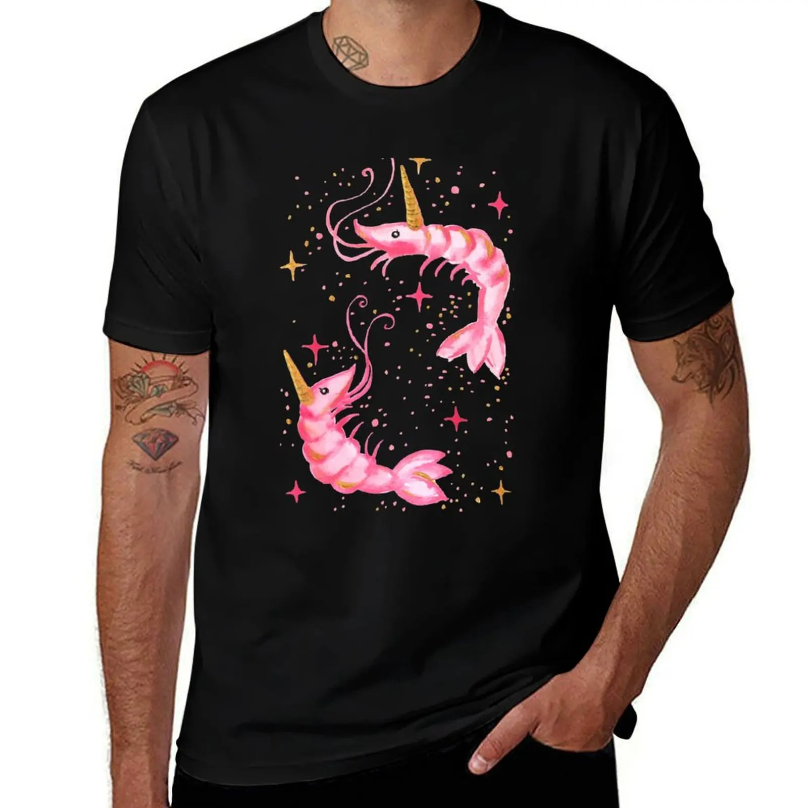 Uni-Prawn In Space - Black T-Shirt Street Art Print Tee Shirt T-Shirt