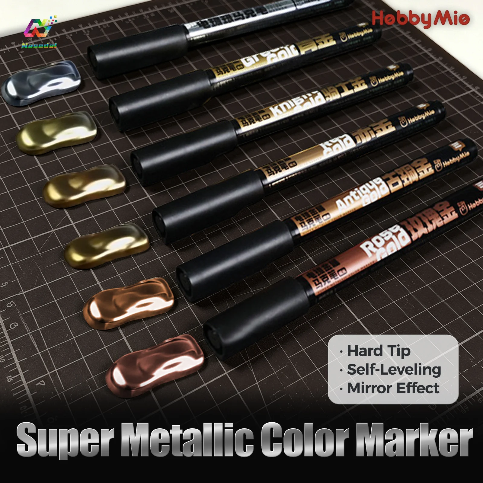 HobbyMio Electroplated Metallic Marker Pen Mirror Effect Hand Painted for Plastic Resin Metal Model Kit Oily Paint Pen Hobby DIY