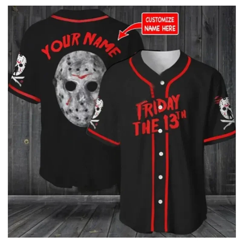 

Men's Fashion Customized Name Baseball Shirt Halloween Horror Character 3D Printed Baseball Shirt Harajuku Street Casual Shirt