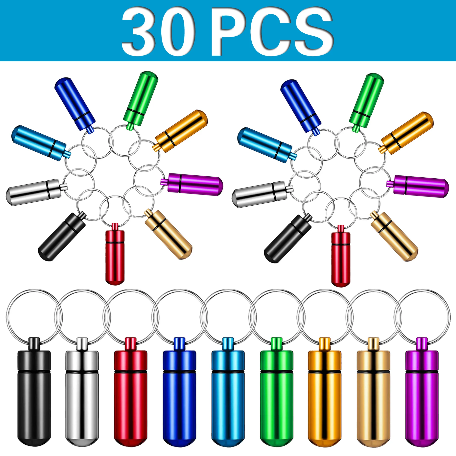 30Pcs Pill Box Keychain Waterproof Single Pill Organizer for Outdoor Travel Camping