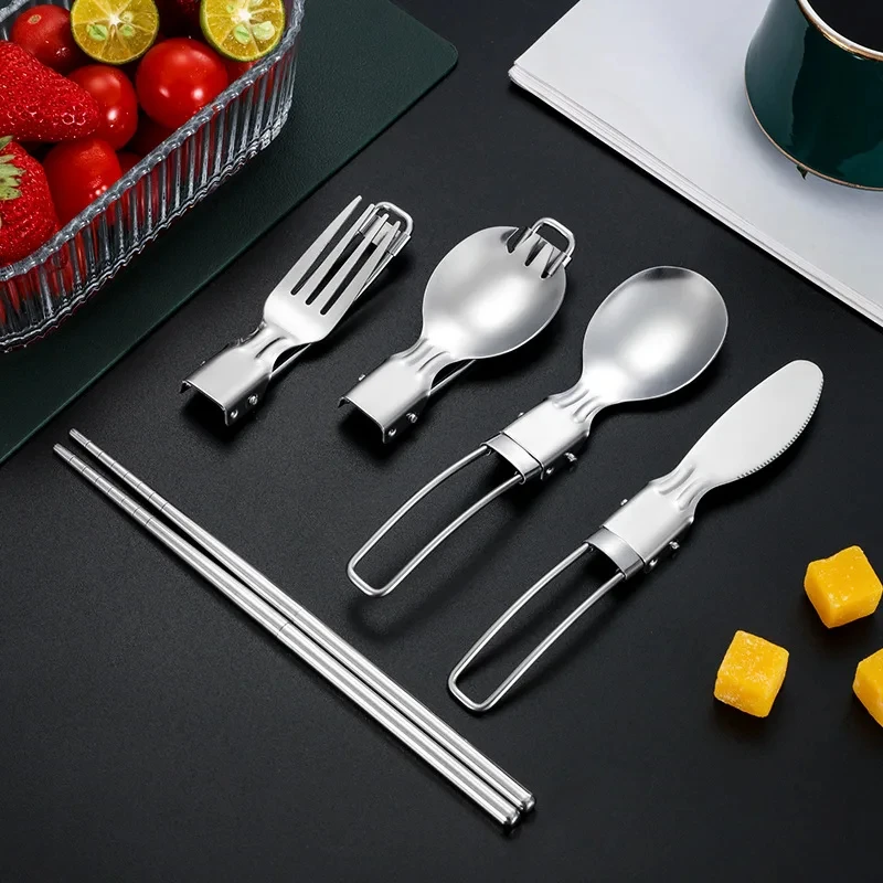 3 PCs 1 Set Portable Outdoor Camping Travel Picnic Foldable Stainless Steel Cutlery Set Spoon Fork Knife Tableware Free Shipping