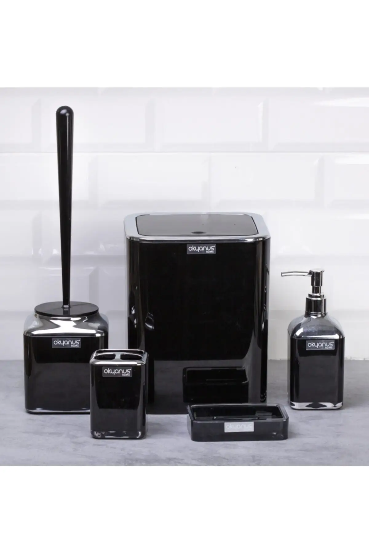 Set Kamar Mandi 5 Li Krom Persegi Hitam Cetak Ganda Set Kamar Mandi Dekorasi Rumah Dispenser Sabun Mewah Tempat Sikat Toilet