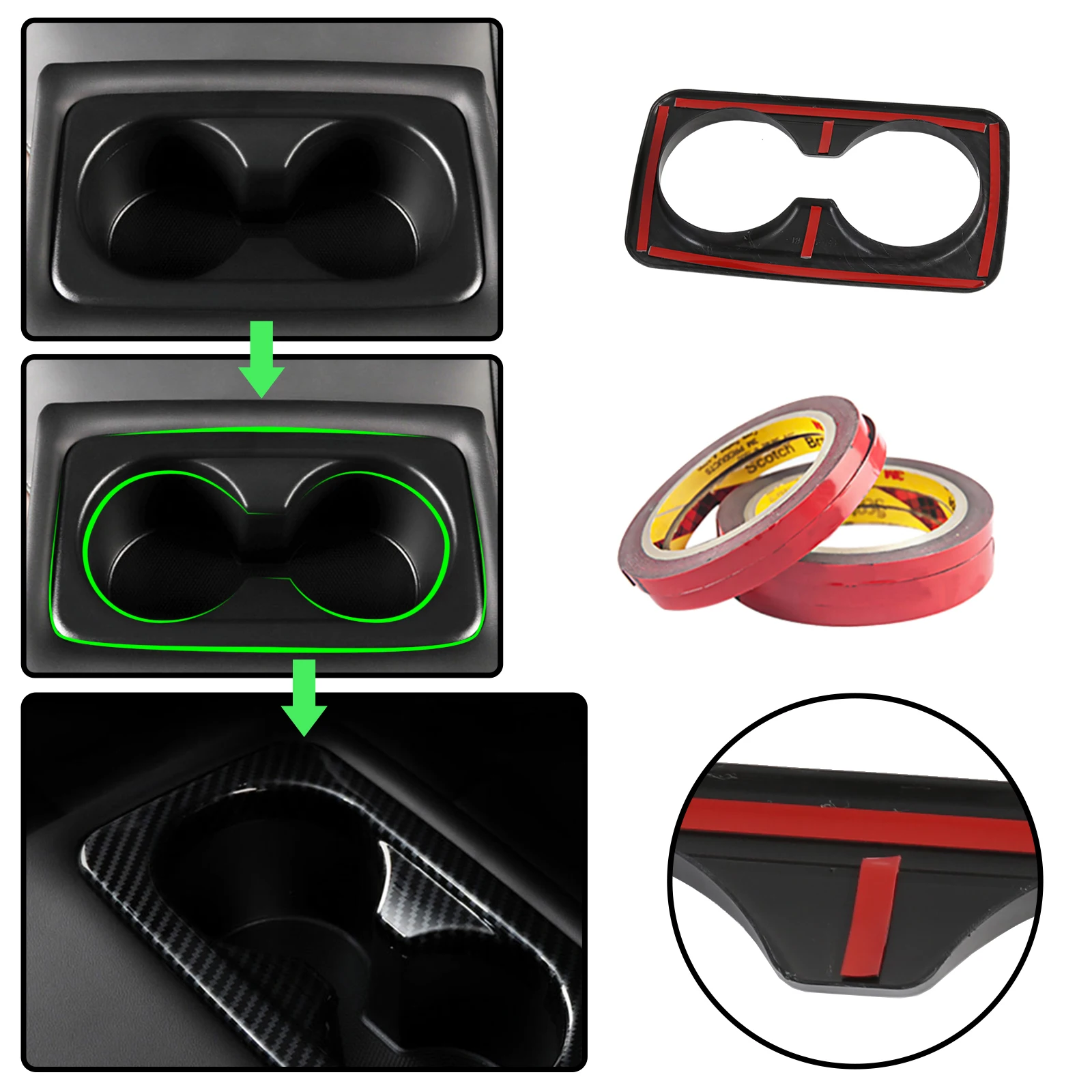 Auto ABS Imitate Carbon Fiber Car Accessories Interior Decorative Rear Water Cup Holder Cover Frame For KIA Seltos 2019