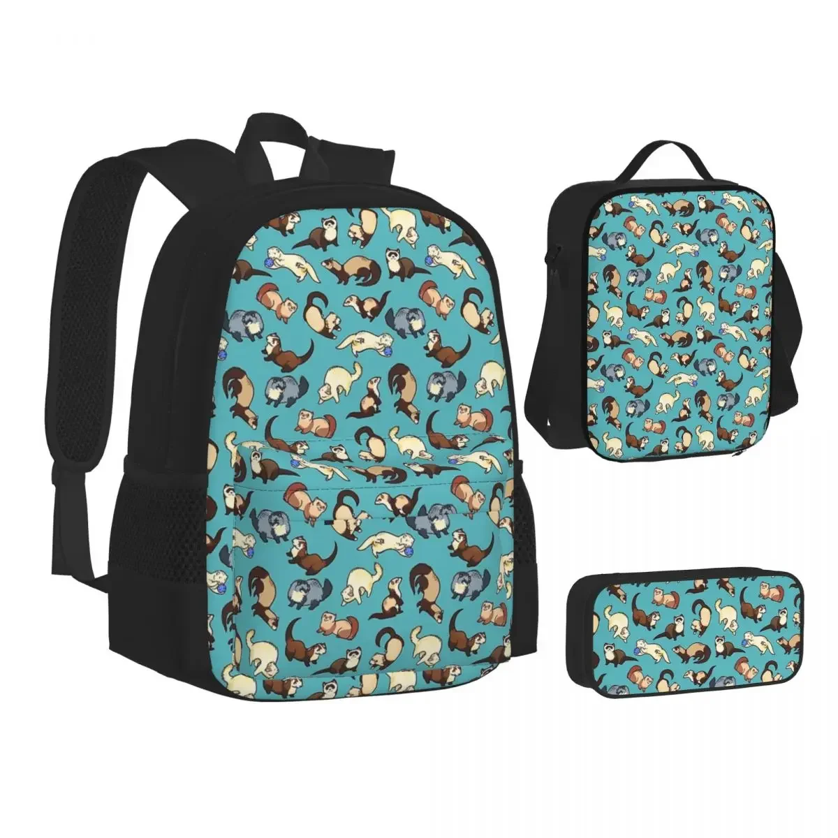 Cat Snakes In Blue Backpacks Boys Girls Bookbag Students School Bags Cartoon Kids Rucksack Lunch Bag Pen Bag Three-Piece Set