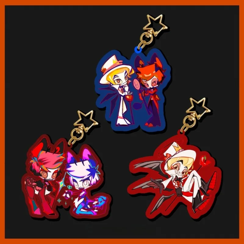 Anime Hazbin Alastor Lucifer Official Stand Acrylic Star Shaped Ring Cartoon Pendant for Bag Decor Keychain Birthday Gifts