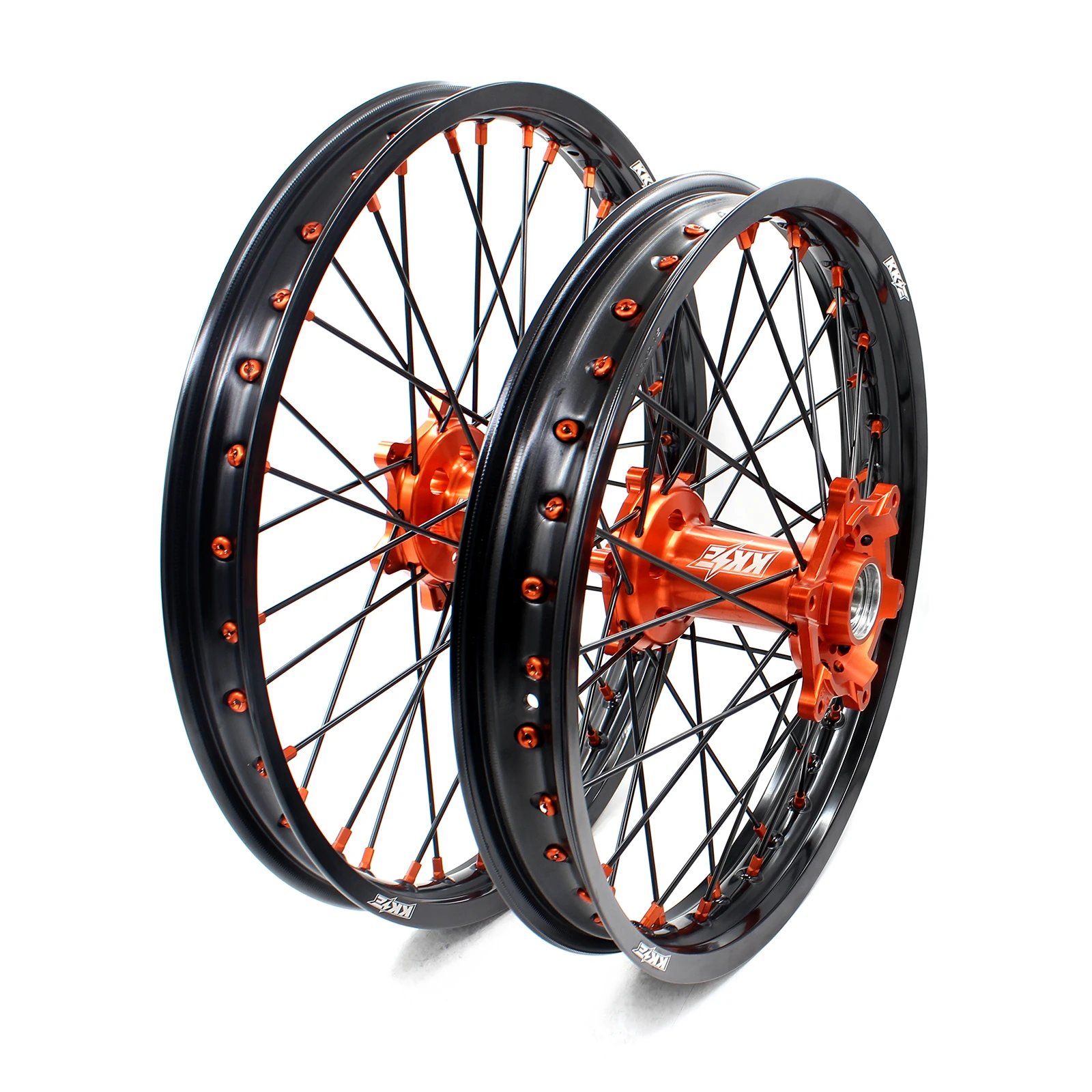 

KKE Motorcycle Dirt Bike MX Enduro Wheels Fit KTM125 450 EXC SX-F Orange Hub Black Rim Orange Nipple Black Spoke